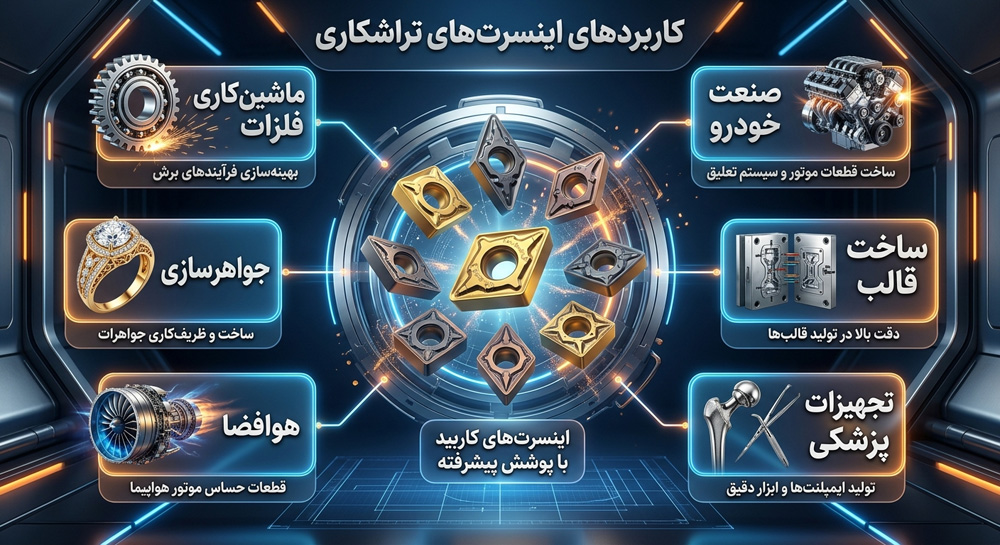 اینفوگرافی کاربردهای اینسرت تراشکاری در صنایع مختلف